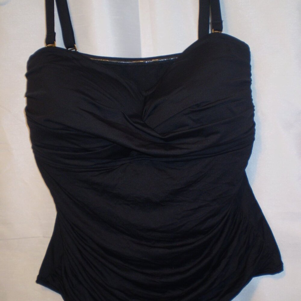 LA BLANCA BLACK UNDERWIRE TANKINI TOP SZ 36DD CUP/SZ12/14 OVERALL
